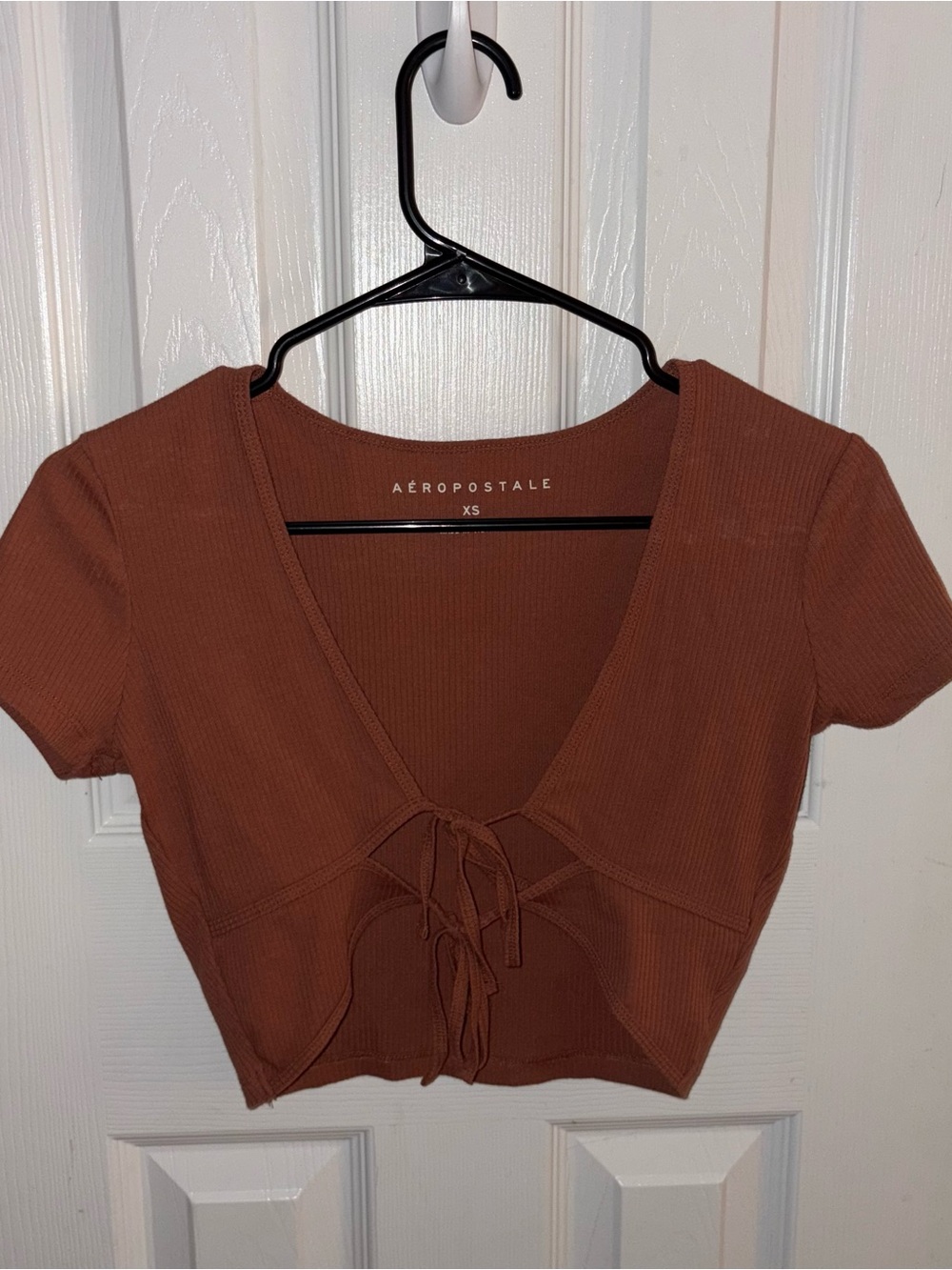 Aeropostale Rust Crop Tie-Front Ribbed Top